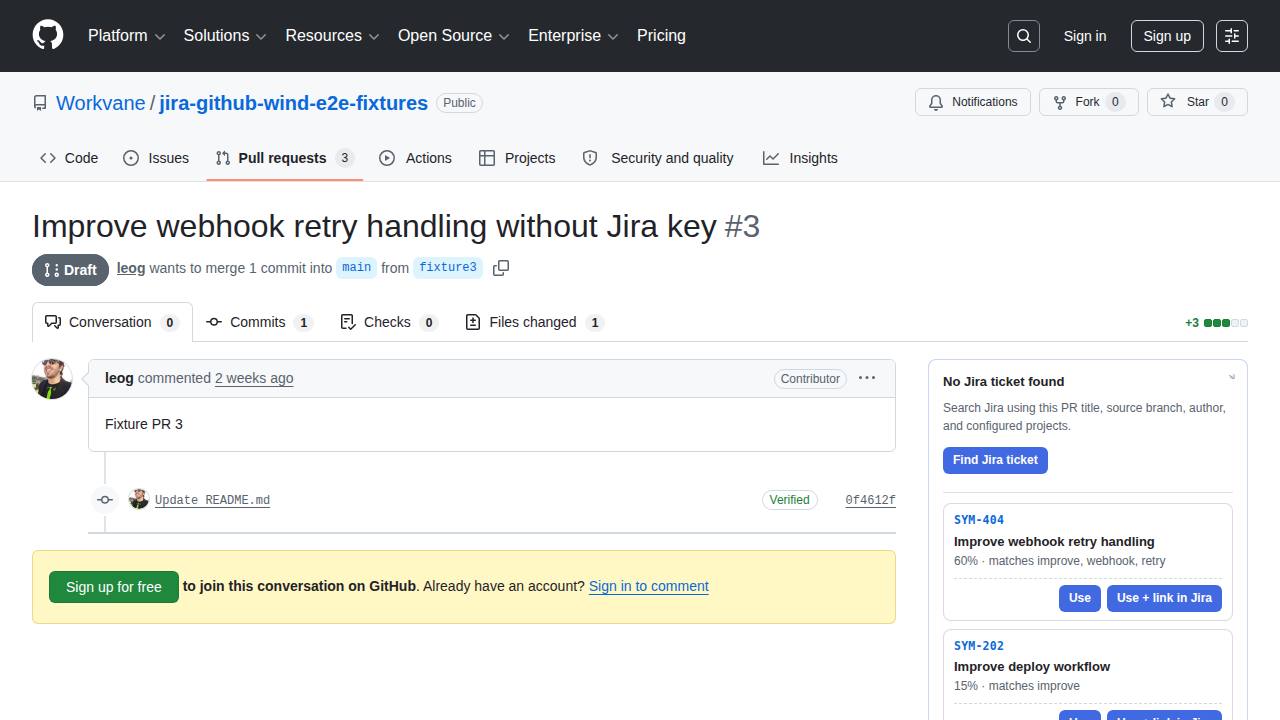 Workvane Pro suggesting Jira tickets on a GitHub pull request without a Jira key