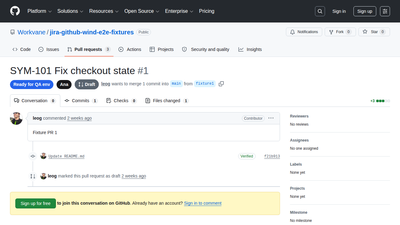 Workvane Pro showing a completed Jira transition action on a GitHub pull request